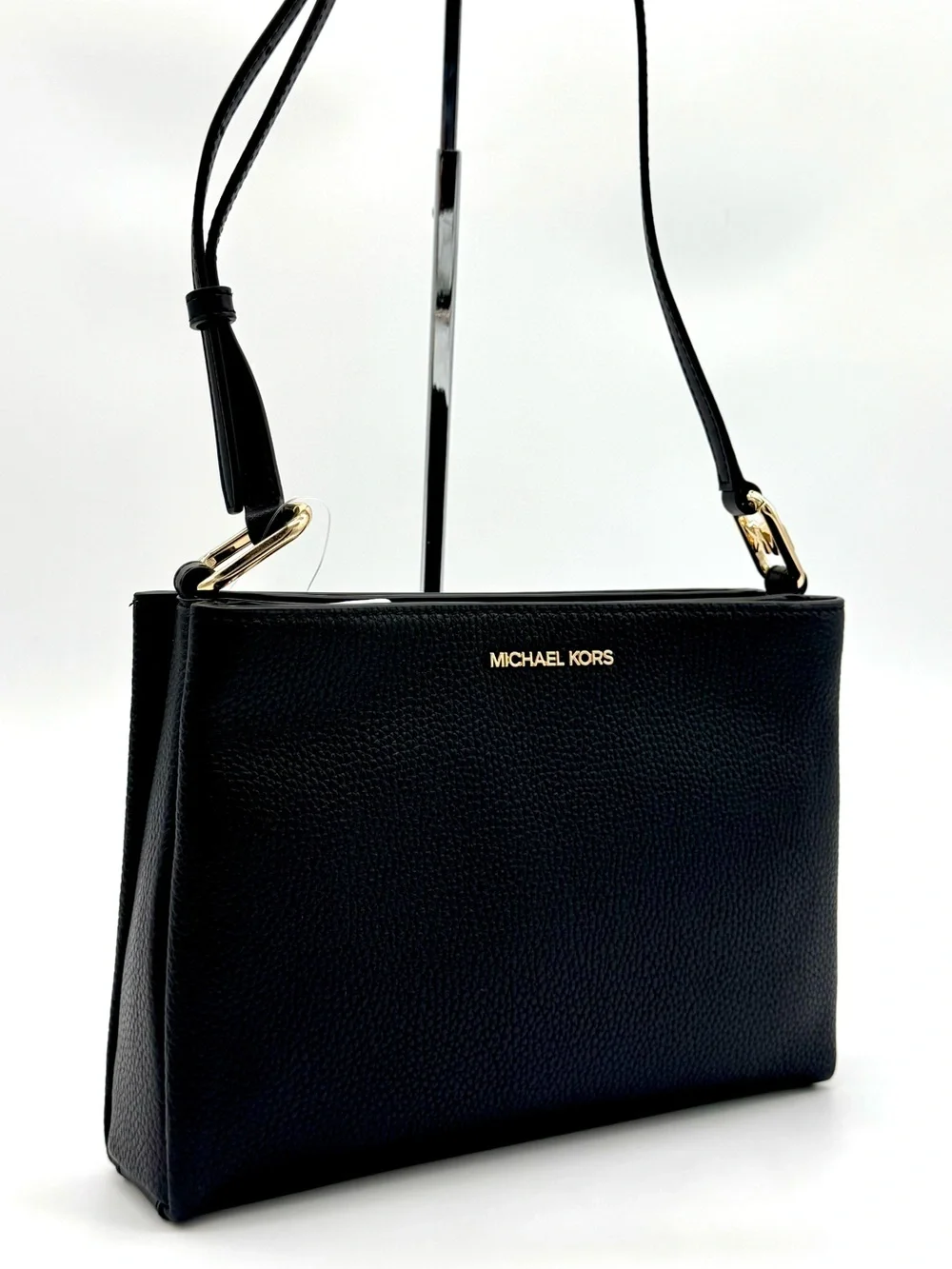 Michael Kors Trisha Medium Pebbled Leather Crossbody Bag Black/Gold